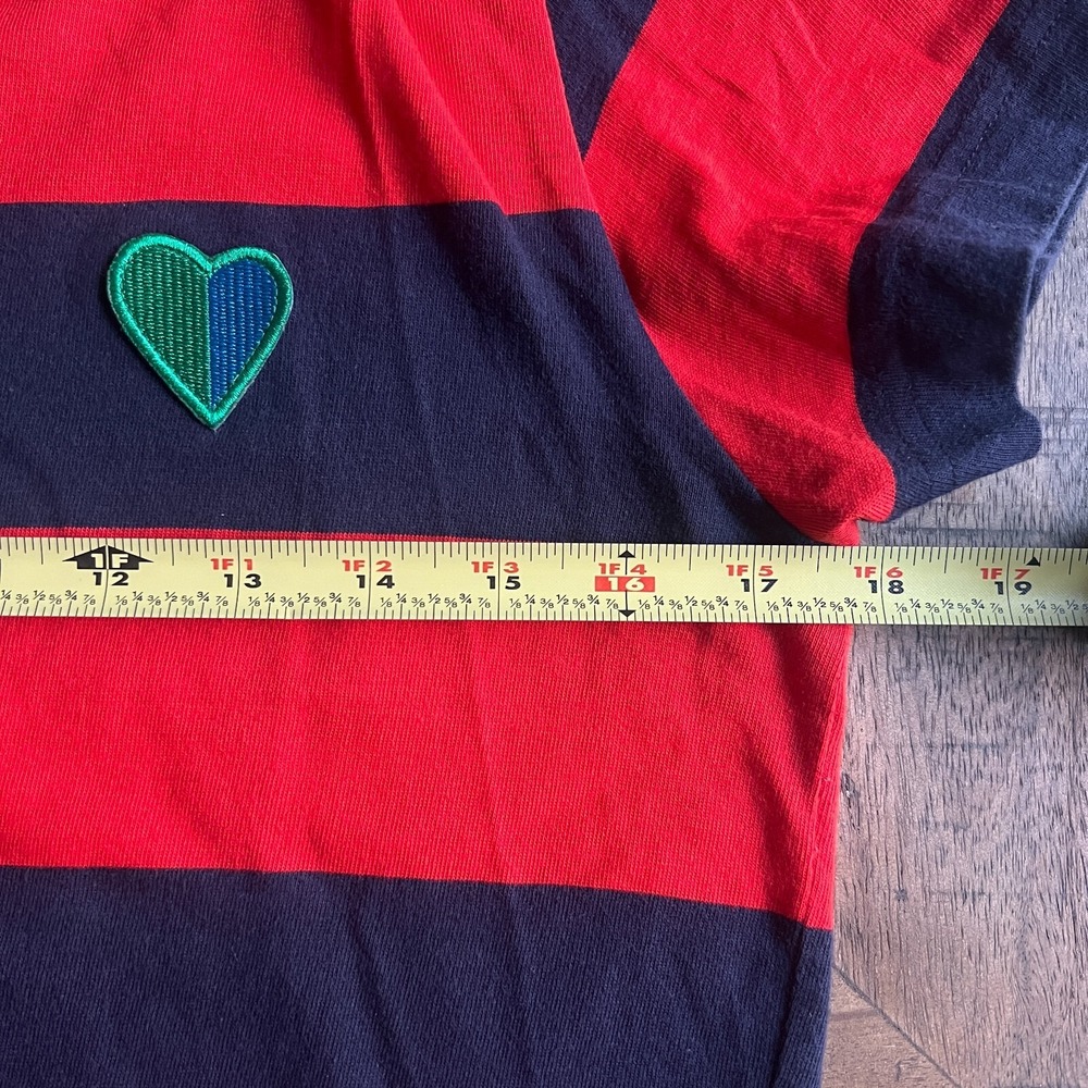 Tory Sport Sz S Womens Crewneck T-Shirt Red Navy Stripes Casual Preppy Heart - Picture 10 of 11